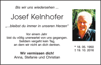 Traueranzeige von Josef Kelnhofer von Mittelbayerische Zeitung Regensburg