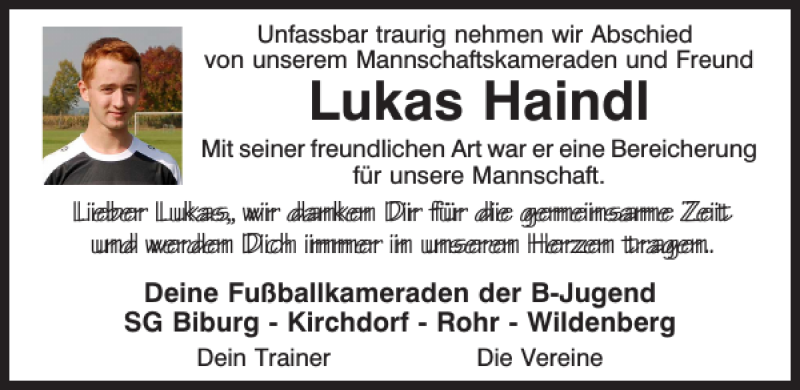  Traueranzeige für Lukas Haindl vom 25.10.2017 aus Mittelbayerische Zeitung Kelheim