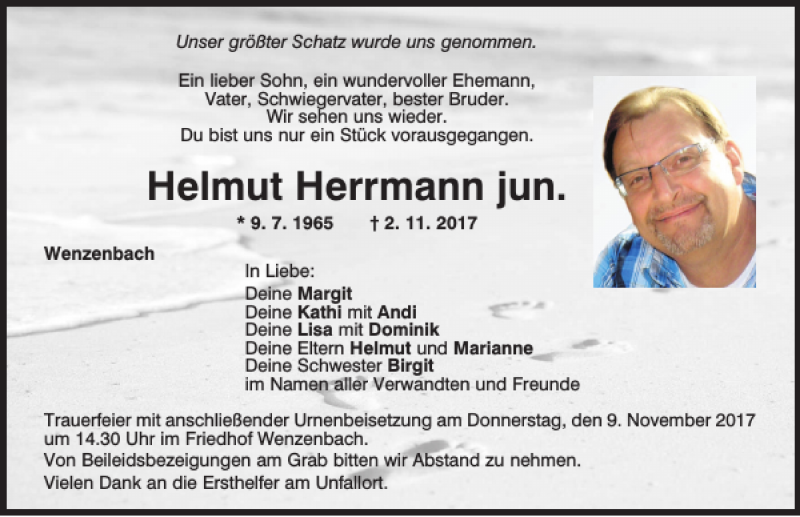  Traueranzeige für Helmut Hermann jun. vom 07.11.2017 aus Mittelbayerische Zeitung Regensburg