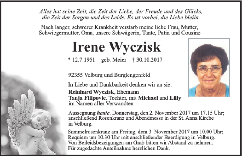  Traueranzeige für Irene Wyczisk vom 02.11.2017 aus Neumarkter Tagblatt