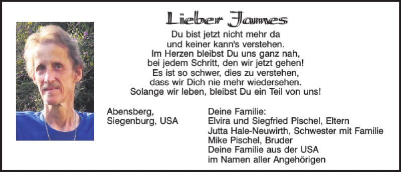  Traueranzeige für James Hale vom 11.11.2017 aus Mittelbayerische Zeitung Kelheim