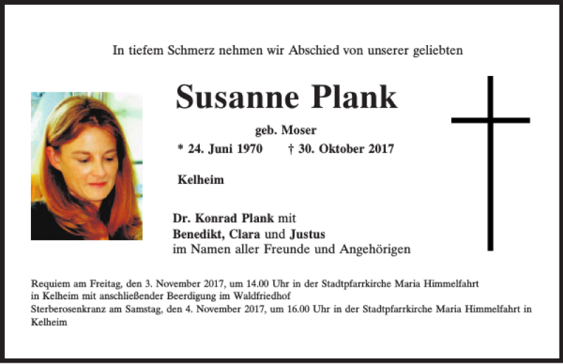  Traueranzeige für Susanne Plank vom 02.11.2017 aus Mittelbayerische Zeitung Kelheim