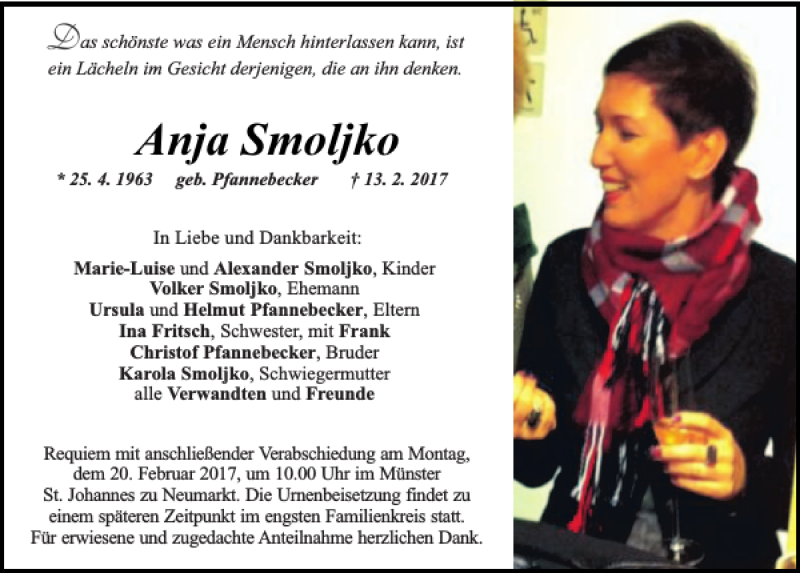  Traueranzeige für Anja Smoljko vom 17.02.2017 aus Neumarkter Tagblatt