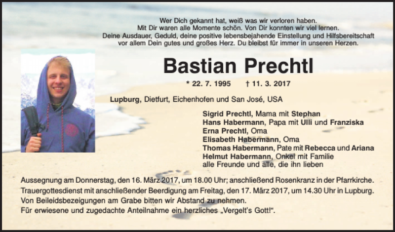  Traueranzeige für Bastian Prechtl vom 15.03.2017 aus Neumarkter Tagblatt