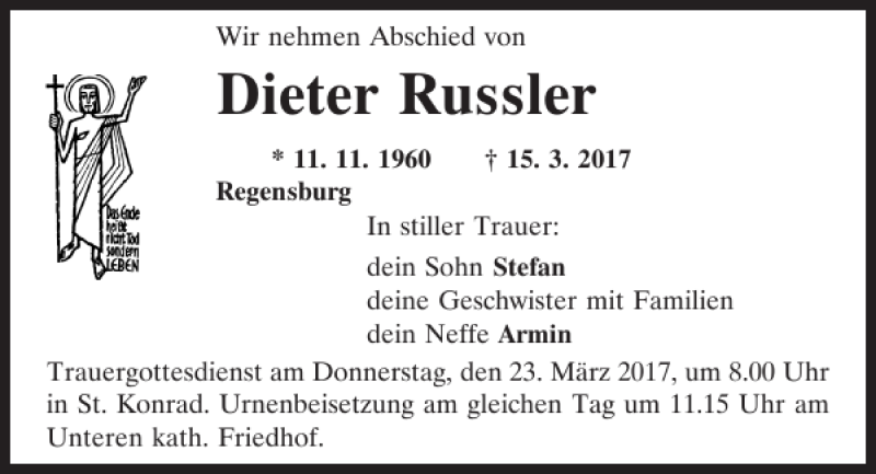  Traueranzeige für Dieter Russler vom 21.03.2017 aus Mittelbayerische Zeitung Regensburg