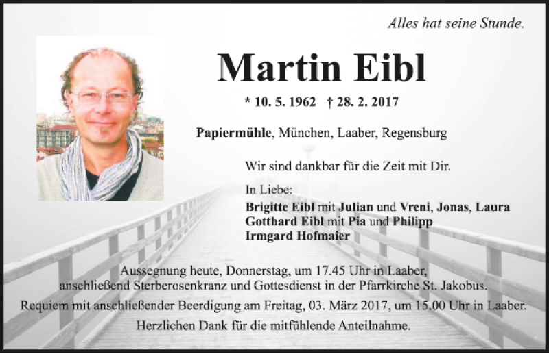  Traueranzeige für Martin Eibl vom 02.03.2017 aus Mittelbayerische Zeitung Regensburg