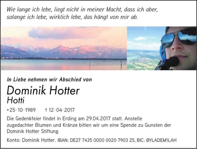  Traueranzeige für Dominik Hotter vom 25.04.2017 aus Mittelbayerische Zeitung Regensburg