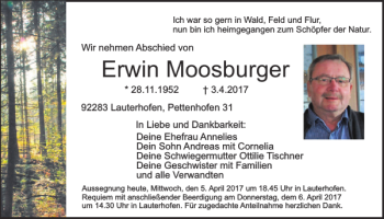 Traueranzeige von Erwin Moosburger von Neumarkter Tagblatt