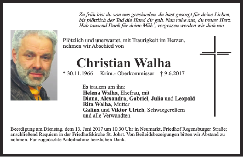  Traueranzeige für Christian Walha vom 12.06.2017 aus Neumarkter Tagblatt