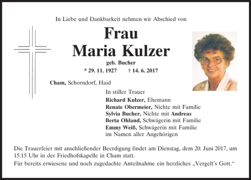 Traueranzeigen Von Maria Kulzer | Mittelbayerische Trauer