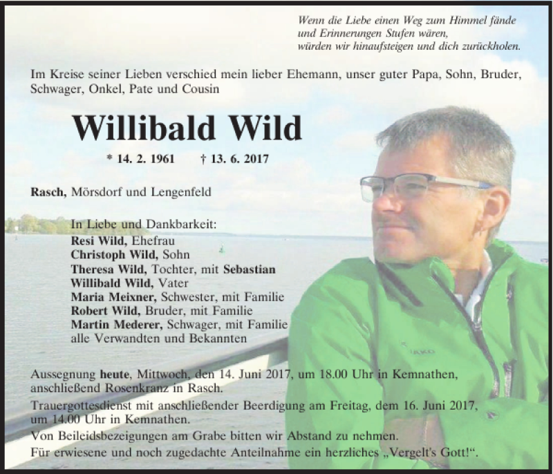  Traueranzeige für Willibald Wild vom 14.06.2017 aus Neumarkter Tagblatt