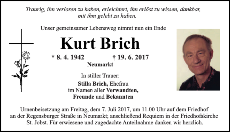  Traueranzeige für Kurt Brich vom 05.07.2017 aus Neumarkter Tagblatt