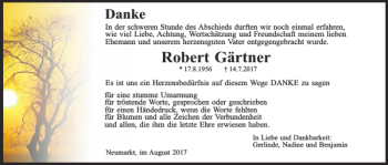 Traueranzeige von Robert Gärtner von Neumarkter Tagblatt