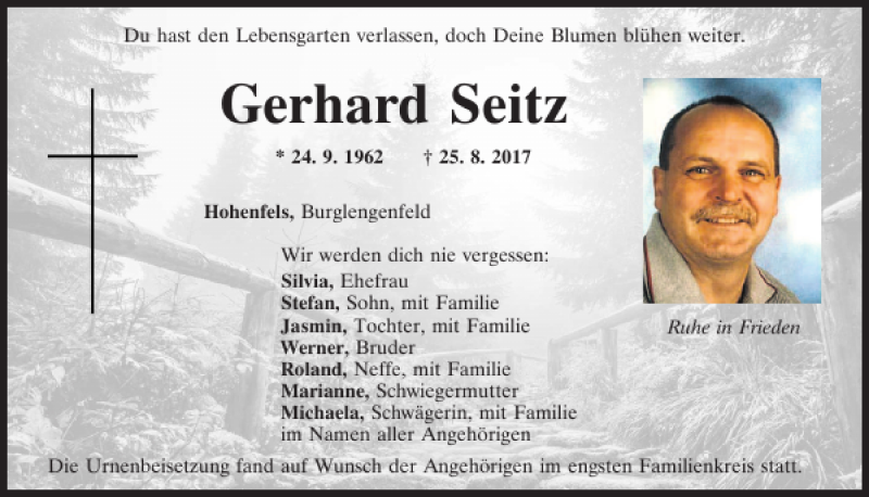  Traueranzeige für Gerhard Seitz vom 02.09.2017 aus Mittelbayerische Zeitung Schwandorf