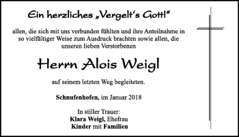 Traueranzeige von Alois Weigl von Neumarkter Tagblatt