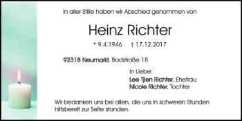 Traueranzeige von Heinz Richter von Neumarkter Tagblatt