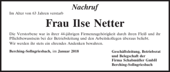 Traueranzeige von Ilse Netter von Neumarkter Tagblatt