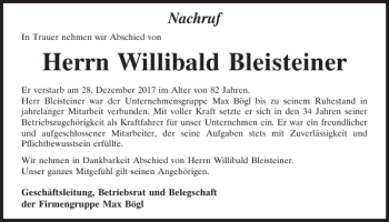 Traueranzeige von Willibald Bleisteiner von Neumarkter Tagblatt