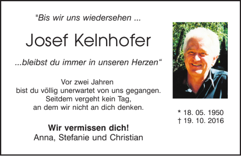  Traueranzeige für Josef Kelnhofer vom 19.10.2018 aus Mittelbayerische Zeitung Regensburg