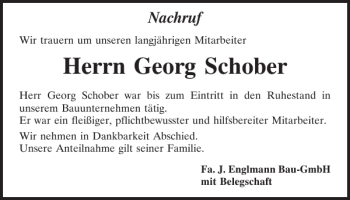 Traueranzeigen von Georg Schober | Mittelbayerische Trauer