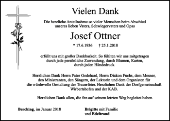 Traueranzeige von Josef Ottner von Neumarkter Tagblatt