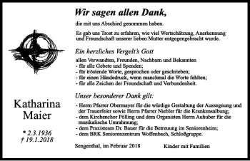 Traueranzeige von Katharina Maier von Neumarkter Tagblatt