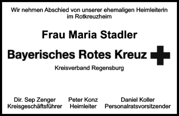 Traueranzeige von Maria Stadler von Mittelbayerische Zeitung Regensburg