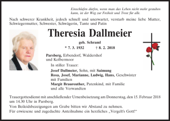 Traueranzeige von Theresia Dallmeier von Neumarkter Tagblatt