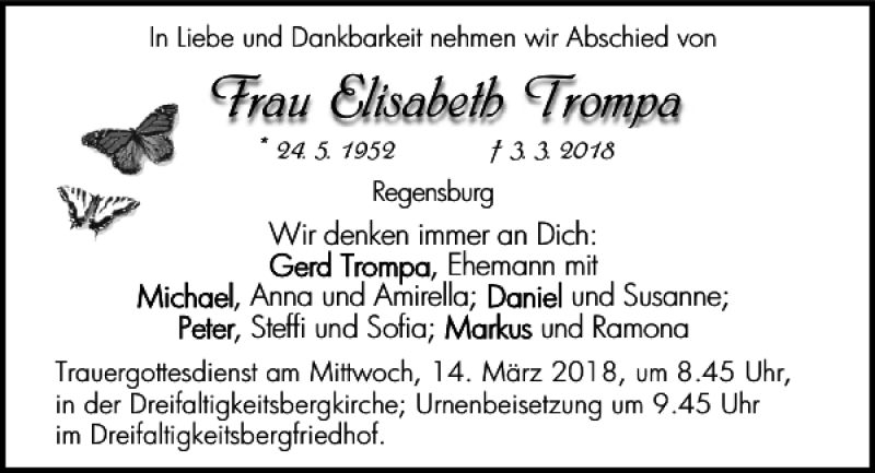  Traueranzeige für Elisabeth Trompa vom 10.03.2018 aus Mittelbayerische Zeitung Regensburg