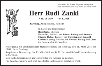 Traueranzeige von Rudi Zankl von Mittelbayerische Zeitung Regensburg