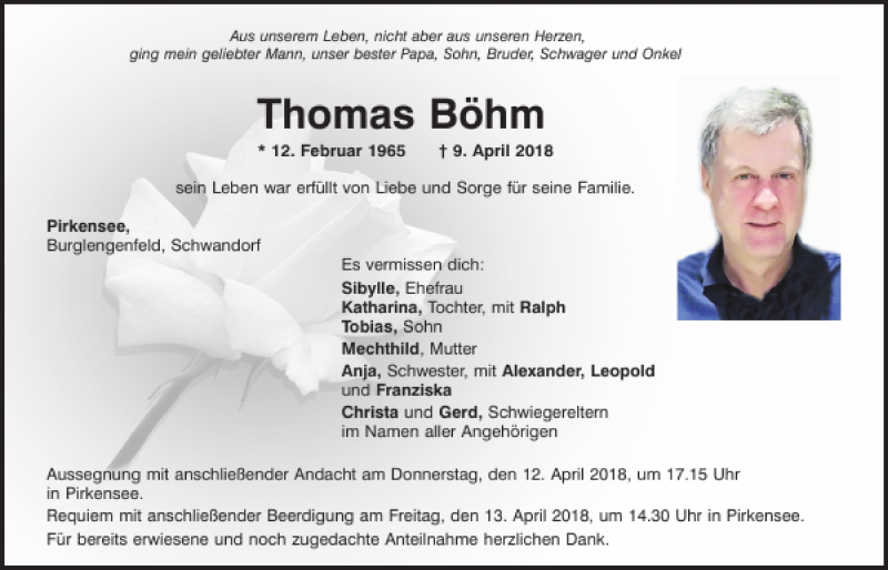  Traueranzeige für Thomas Böhm vom 11.04.2018 aus Mittelbayerische Zeitung Schwandorf