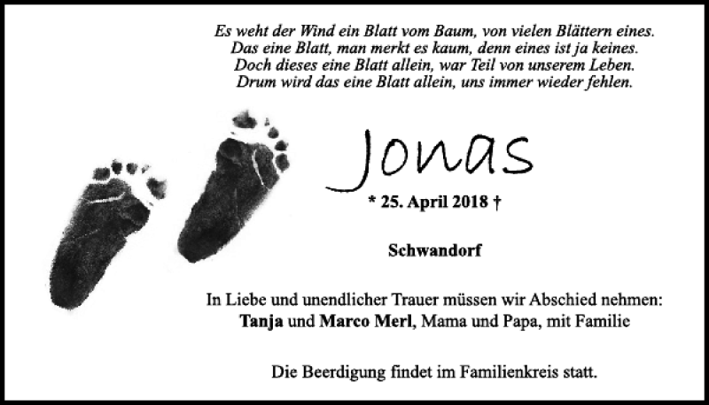  Traueranzeige für Jonas Merl vom 05.05.2018 aus Mittelbayerische Zeitung Schwandorf