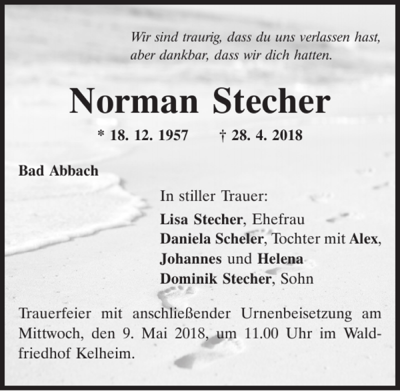  Traueranzeige für Norman Stecher vom 05.05.2018 aus Mittelbayerische Zeitung Regensburg