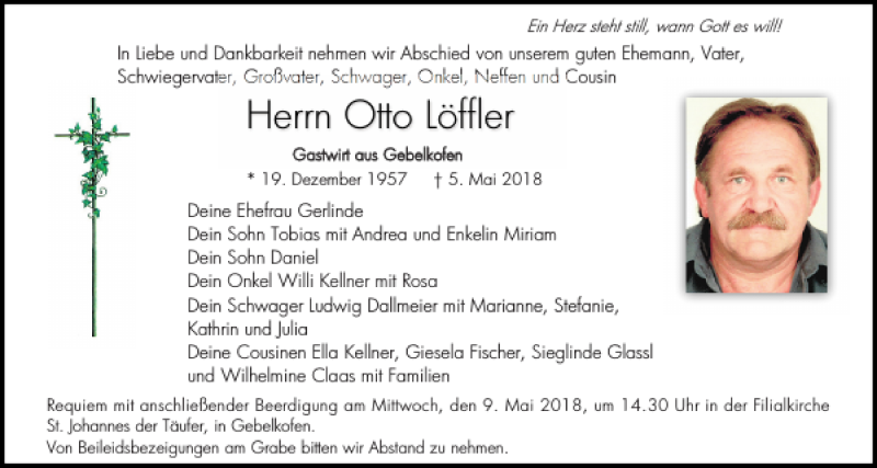  Traueranzeige für Otto Löffler vom 08.05.2018 aus Mittelbayerische Zeitung Regensburg