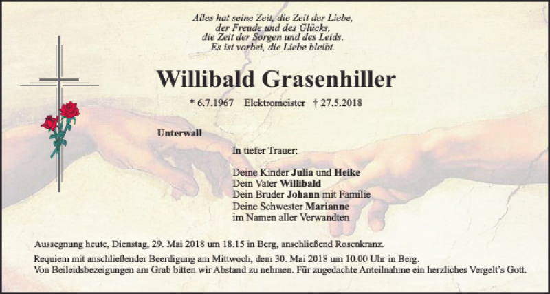  Traueranzeige für Willibald Grasenhiller vom 29.05.2018 aus Neumarkter Tagblatt