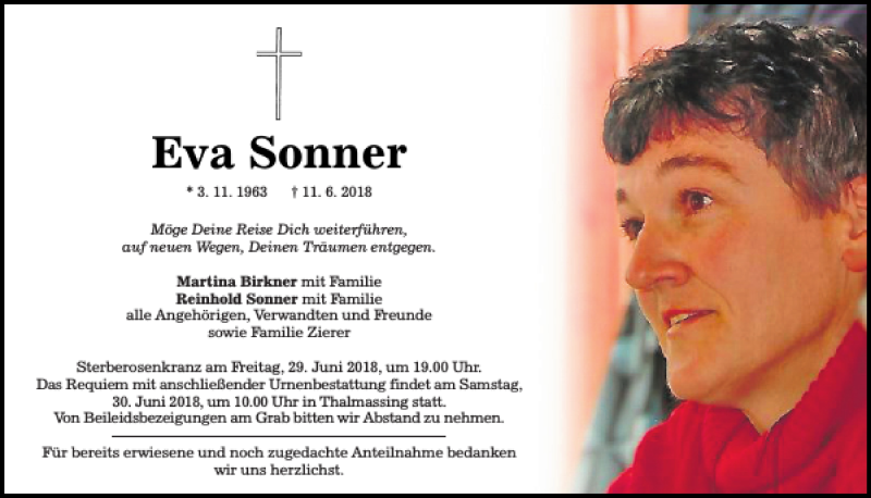  Traueranzeige für Eva Sonner vom 23.06.2018 aus Mittelbayerische Zeitung Regensburg