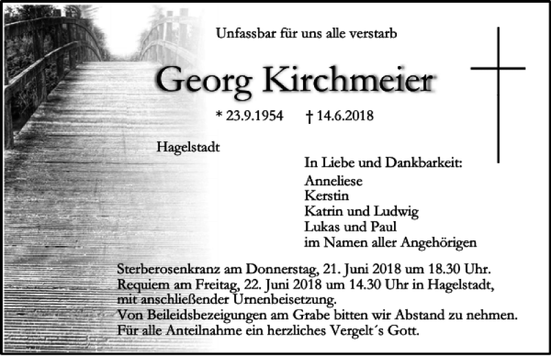  Traueranzeige für Georg Kirchmeier vom 20.06.2018 aus Mittelbayerische Zeitung Regensburg