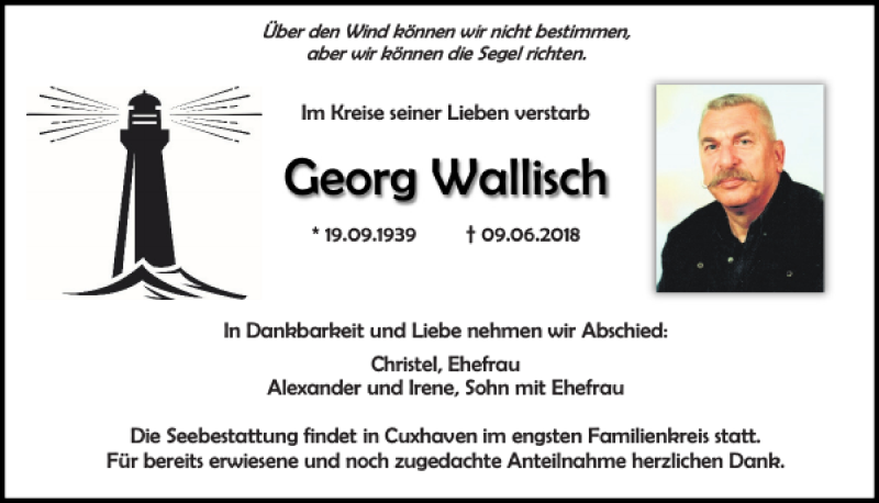  Traueranzeige für Georg Wallisch vom 16.06.2018 aus Mittelbayerische Zeitung Regensburg