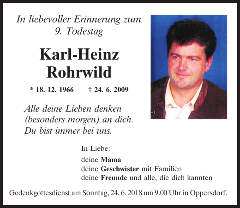  Traueranzeige für Karl-Heinz Rohrwild vom 23.06.2018 aus Mittelbayerische Zeitung Regensburg