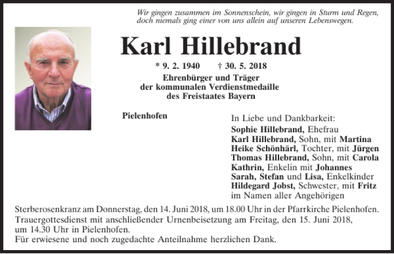  Traueranzeige für Karl Hillebrand vom 13.06.2018 aus Mittelbayerische Zeitung Regensburg