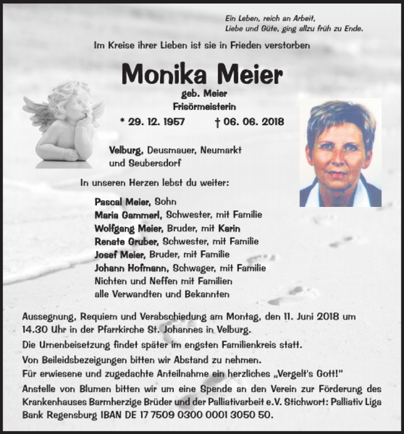  Traueranzeige für Monika Meier vom 08.06.2018 aus Neumarkter Tagblatt