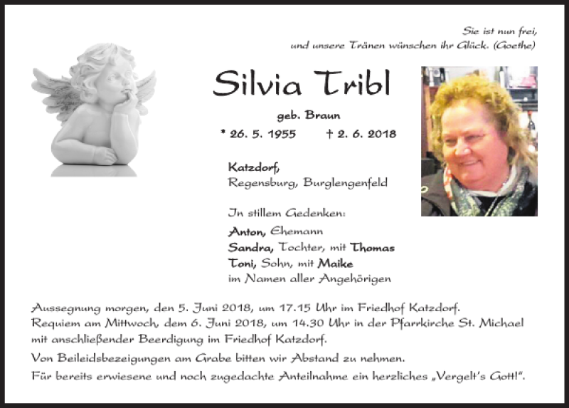  Traueranzeige für Silvia Tribl vom 04.06.2018 aus Mittelbayerische Zeitung Schwandorf