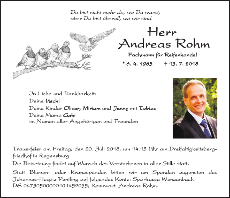  Traueranzeige für Andreas Rohm vom 18.07.2018 aus Mittelbayerische Zeitung Regensburg