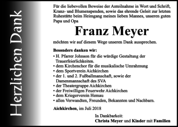 Traueranzeige von Franz Meyer von Mittelbayerische Zeitung Regensburg