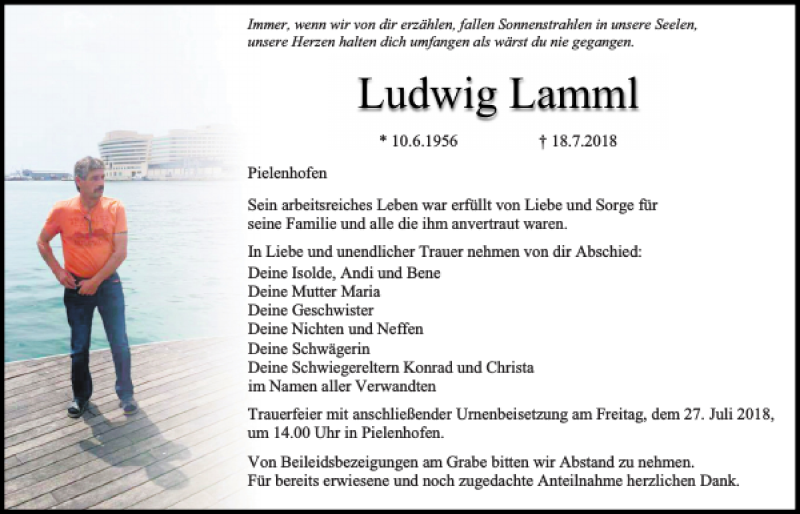  Traueranzeige für Ludwig Lamml vom 25.07.2018 aus Mittelbayerische Zeitung Regensburg