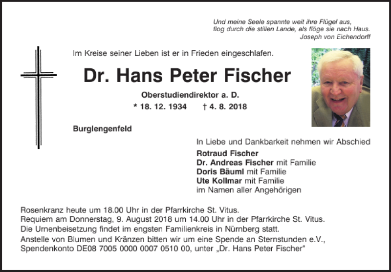 Traueranzeigen von Dr. Hans Peter Fischer | Mittelbayerische Trauer