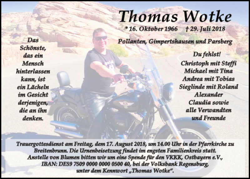  Traueranzeige für Thomas Wotke vom 14.08.2018 aus Neumarkter Tagblatt