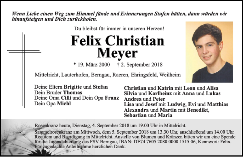  Traueranzeige für Felix Christian Meyer vom 04.09.2018 aus Neumarkter Tagblatt