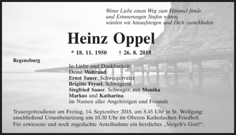  Traueranzeige für Heinz Oppel vom 11.09.2018 aus Mittelbayerische Zeitung Regensburg