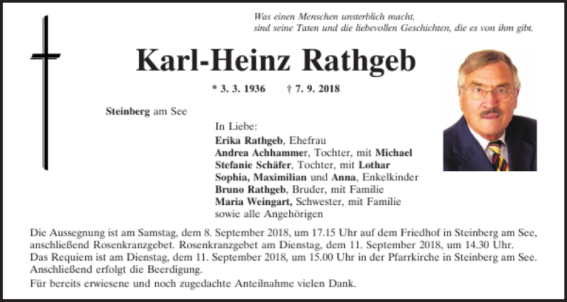  Traueranzeige für Karl-Heinz Rathgeb vom 08.09.2018 aus Mittelbayerische Zeitung Schwandorf